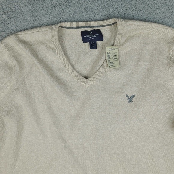 American Eagle Outfitters Sweater Mens Large Beige Knit V-Neck Sweatshirt - Picture 2 of 12